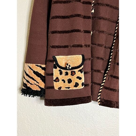 Jack B Quick Cardigan Sweater Womens 3x Brown Cheetah Button-up - Picture 2 of 5